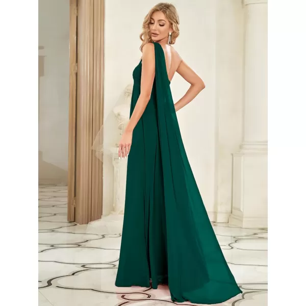 EverPretty Womens Chiffon Bridesmaid Dress OneShoulder Ruched Bust Long Flowy Formal Dresses 09816Dark Green