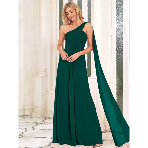 EverPretty Womens Chiffon Bridesmaid Dress OneShoulder Ruched Bust Long Flowy Formal Dresses 09816Dark Green
