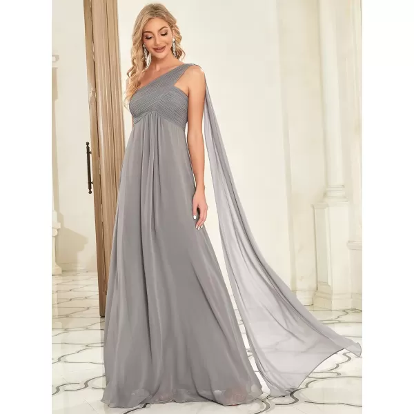 EverPretty Womens Chiffon Bridesmaid Dress OneShoulder Ruched Bust Long Flowy Formal Dresses 09816Gray