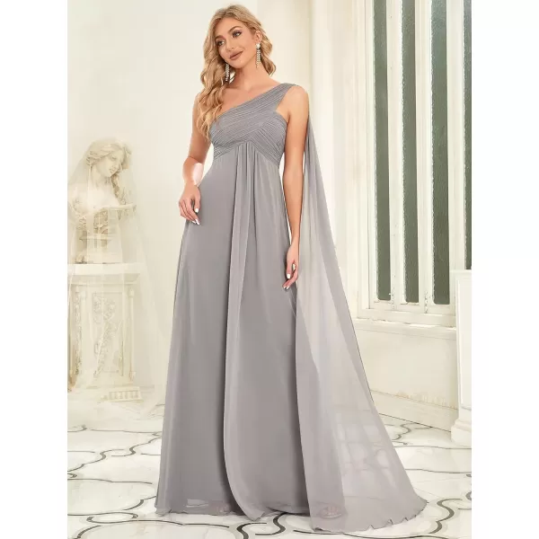 EverPretty Womens Chiffon Bridesmaid Dress OneShoulder Ruched Bust Long Flowy Formal Dresses 09816Gray