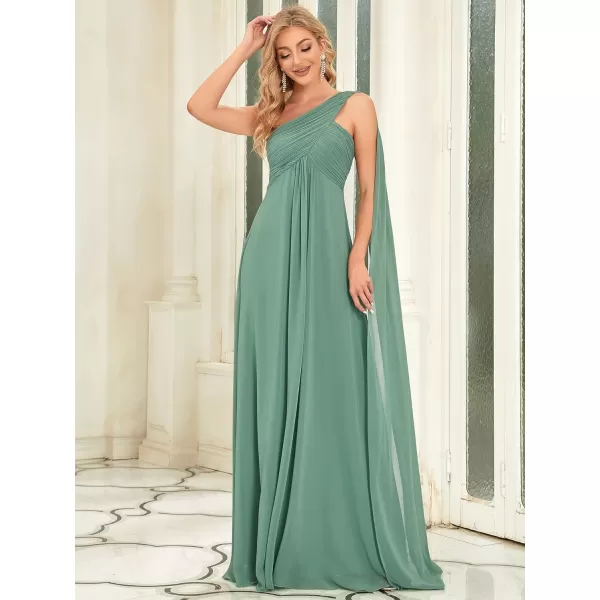 EverPretty Womens Chiffon Bridesmaid Dress OneShoulder Ruched Bust Long Flowy Formal Dresses 09816Green Bean