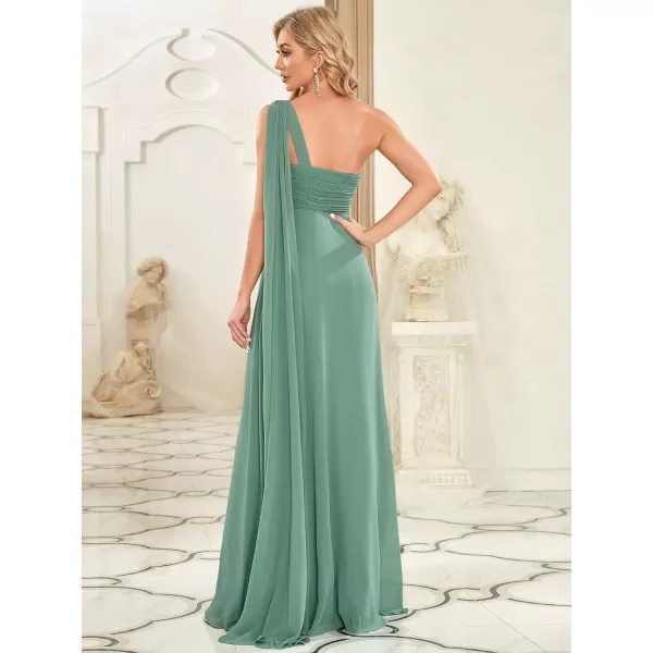 EverPretty Womens Chiffon Bridesmaid Dress OneShoulder Ruched Bust Long Flowy Formal Dresses 09816Green Bean