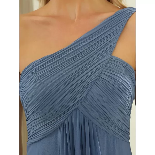 EverPretty Womens Chiffon Bridesmaid Dress OneShoulder Ruched Bust Long Flowy Formal Dresses 09816Haze Blue