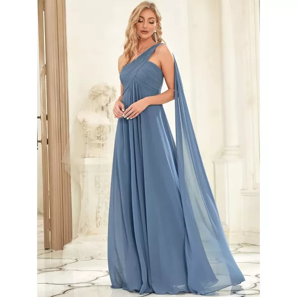 EverPretty Womens Chiffon Bridesmaid Dress OneShoulder Ruched Bust Long Flowy Formal Dresses 09816Haze Blue