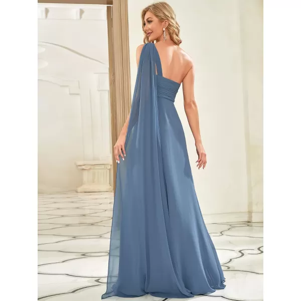 EverPretty Womens Chiffon Bridesmaid Dress OneShoulder Ruched Bust Long Flowy Formal Dresses 09816Haze Blue