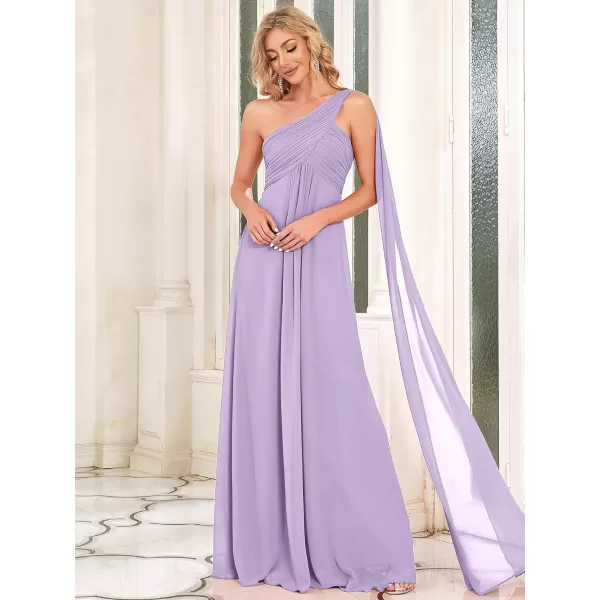 EverPretty Womens Chiffon Bridesmaid Dress OneShoulder Ruched Bust Long Flowy Formal Dresses 09816Lavender