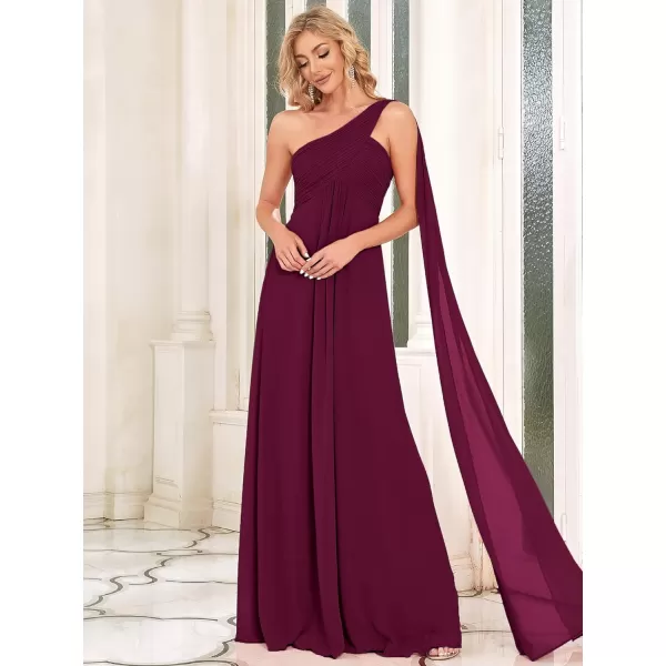 EverPretty Womens Chiffon Bridesmaid Dress OneShoulder Ruched Bust Long Flowy Formal Dresses 09816Mulberry