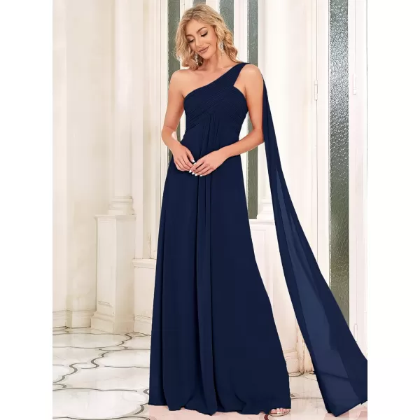 EverPretty Womens Chiffon Bridesmaid Dress OneShoulder Ruched Bust Long Flowy Formal Dresses 09816Navy Blue