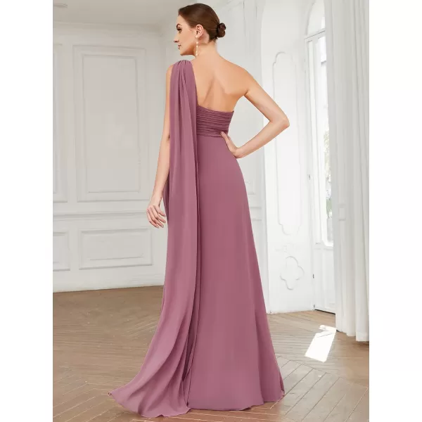 EverPretty Womens Chiffon Bridesmaid Dress OneShoulder Ruched Bust Long Flowy Formal Dresses 09816Orchid