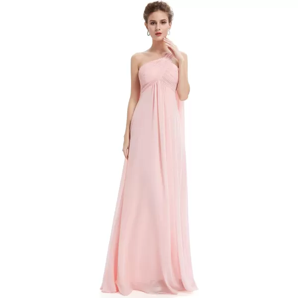 EverPretty Womens Chiffon Bridesmaid Dress OneShoulder Ruched Bust Long Flowy Formal Dresses 09816Pink