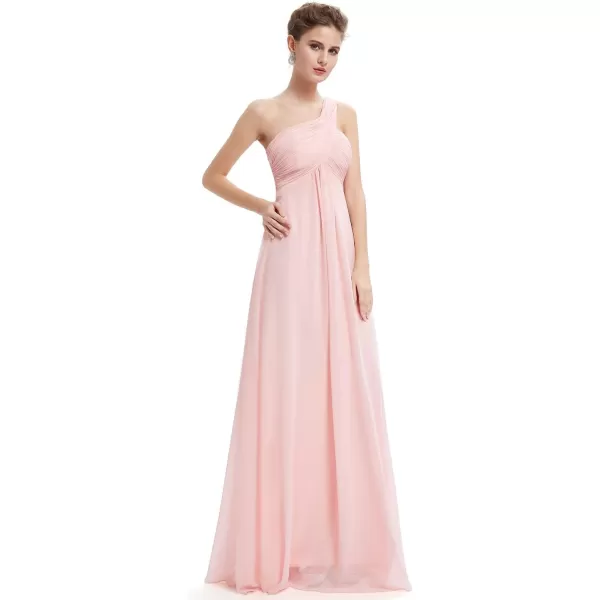 EverPretty Womens Chiffon Bridesmaid Dress OneShoulder Ruched Bust Long Flowy Formal Dresses 09816Pink