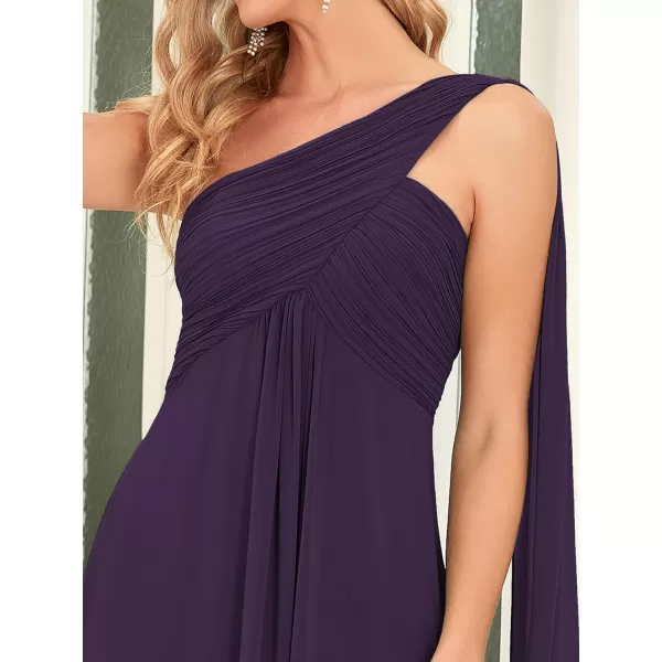 EverPretty Womens Chiffon Bridesmaid Dress OneShoulder Ruched Bust Long Flowy Formal Dresses 09816Purple