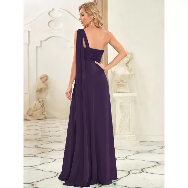 EverPretty Womens Chiffon Bridesmaid Dress OneShoulder Ruched Bust Long Flowy Formal Dresses 09816Purple