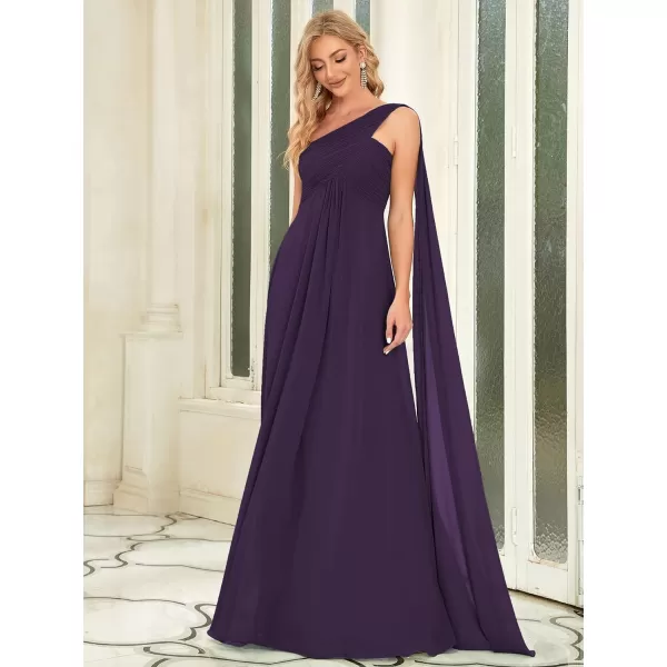 EverPretty Womens Chiffon Bridesmaid Dress OneShoulder Ruched Bust Long Flowy Formal Dresses 09816Purple