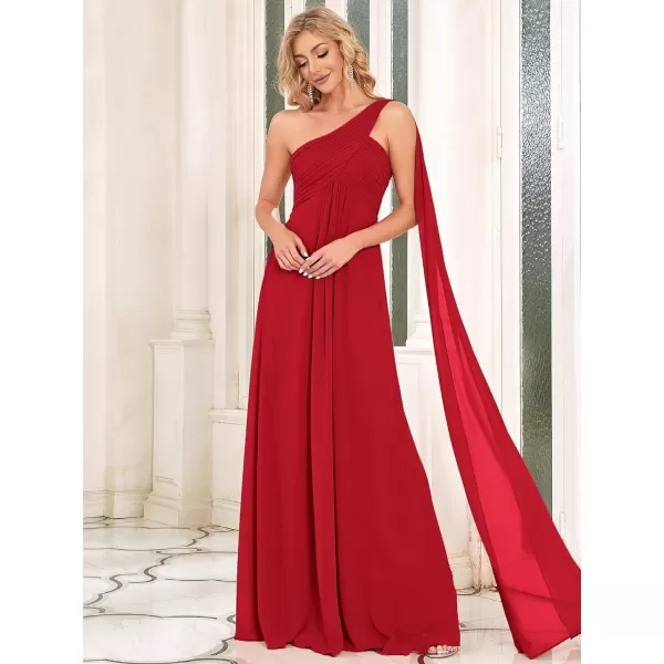 EverPretty Womens Chiffon Bridesmaid Dress OneShoulder Ruched Bust Long Flowy Formal Dresses 09816Red