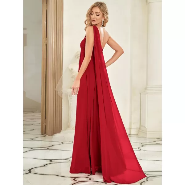 EverPretty Womens Chiffon Bridesmaid Dress OneShoulder Ruched Bust Long Flowy Formal Dresses 09816Red