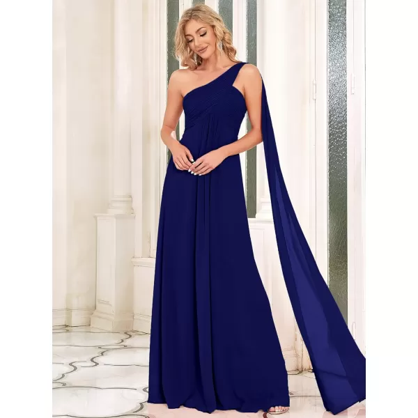 EverPretty Womens Chiffon Bridesmaid Dress OneShoulder Ruched Bust Long Flowy Formal Dresses 09816Royal Blue