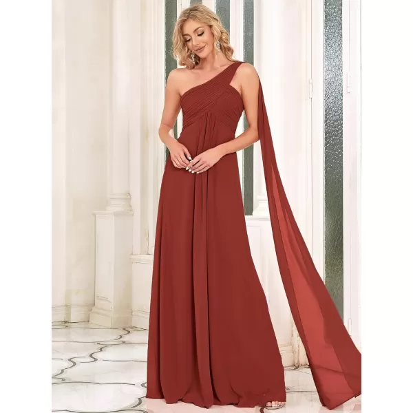 EverPretty Womens Chiffon Bridesmaid Dress OneShoulder Ruched Bust Long Flowy Formal Dresses 09816Vermilion