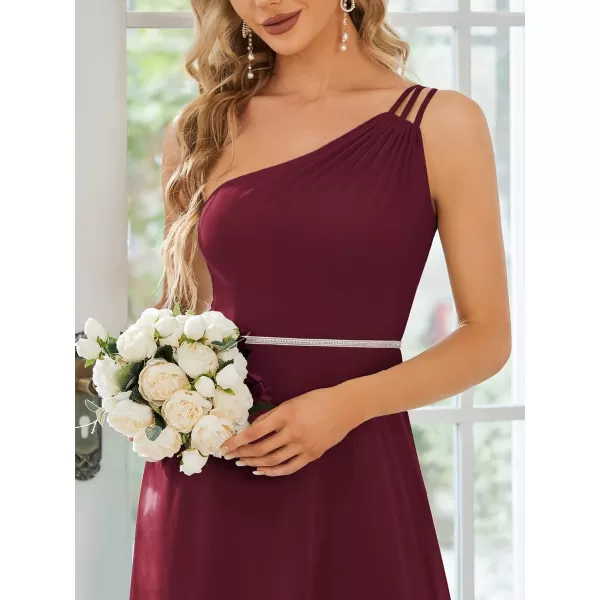 EverPretty Womens Chiffon One Shoulder Crystal A Line Bridesmaid Dress 01732Burgundy