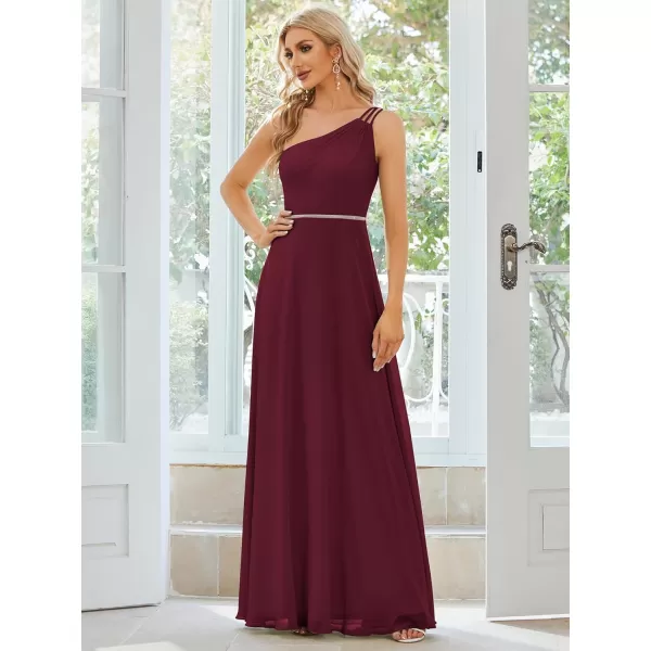 EverPretty Womens Chiffon One Shoulder Crystal A Line Bridesmaid Dress 01732Burgundy