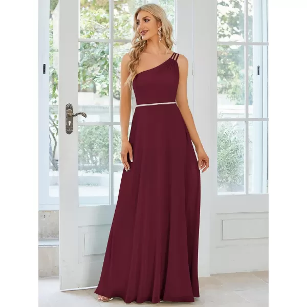 EverPretty Womens Chiffon One Shoulder Crystal A Line Bridesmaid Dress 01732Burgundy