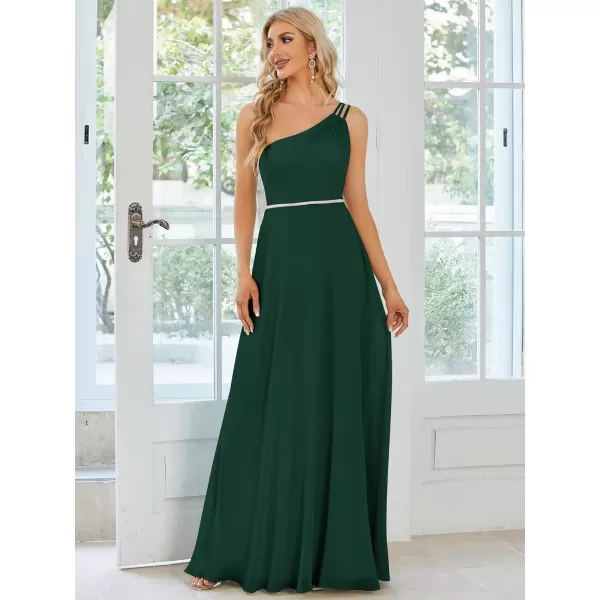 EverPretty Womens Chiffon One Shoulder Crystal A Line Bridesmaid Dress 01732Dark Green