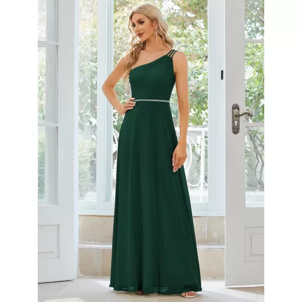 EverPretty Womens Chiffon One Shoulder Crystal A Line Bridesmaid Dress 01732Dark Green