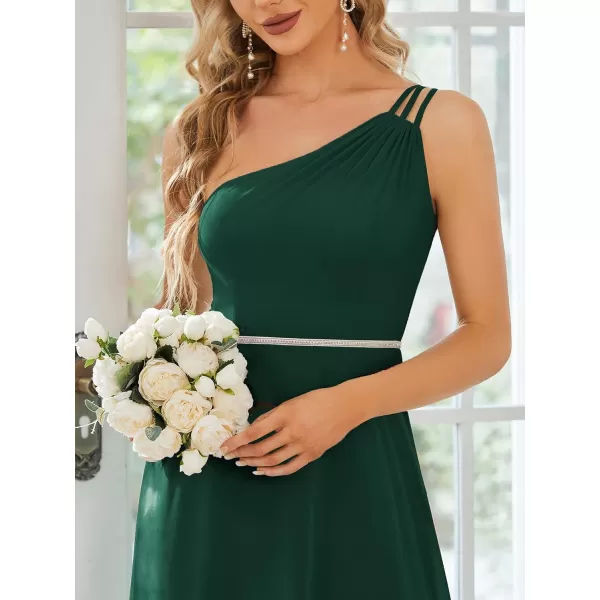 EverPretty Womens Chiffon One Shoulder Crystal A Line Bridesmaid Dress 01732Dark Green