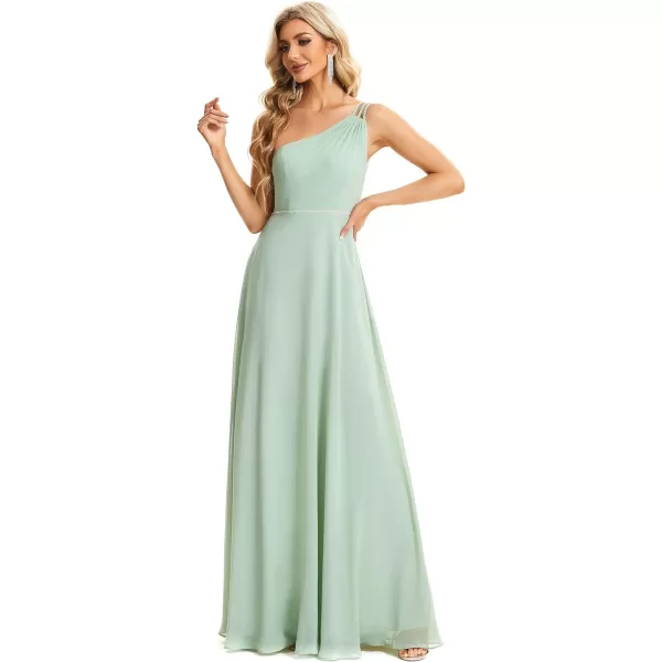 EverPretty Womens Chiffon One Shoulder Crystal A Line Bridesmaid Dress 01732Mint Green