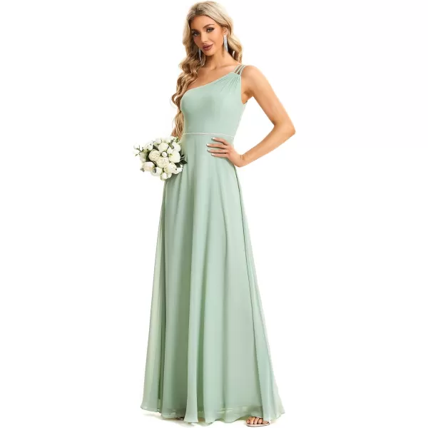 EverPretty Womens Chiffon One Shoulder Crystal A Line Bridesmaid Dress 01732Mint Green