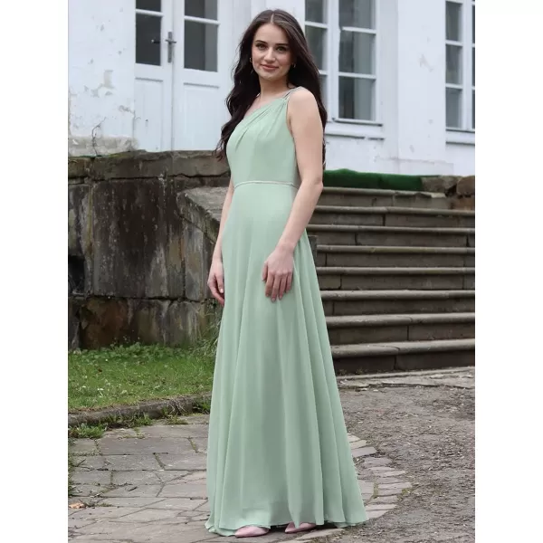 EverPretty Womens Chiffon One Shoulder Crystal A Line Bridesmaid Dress 01732Mint Green