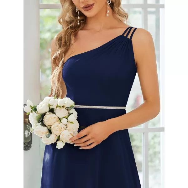 EverPretty Womens Chiffon One Shoulder Crystal A Line Bridesmaid Dress 01732Navy Blue