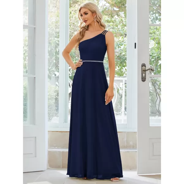 EverPretty Womens Chiffon One Shoulder Crystal A Line Bridesmaid Dress 01732Navy Blue
