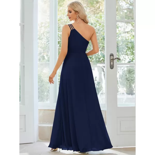 EverPretty Womens Chiffon One Shoulder Crystal A Line Bridesmaid Dress 01732Navy Blue