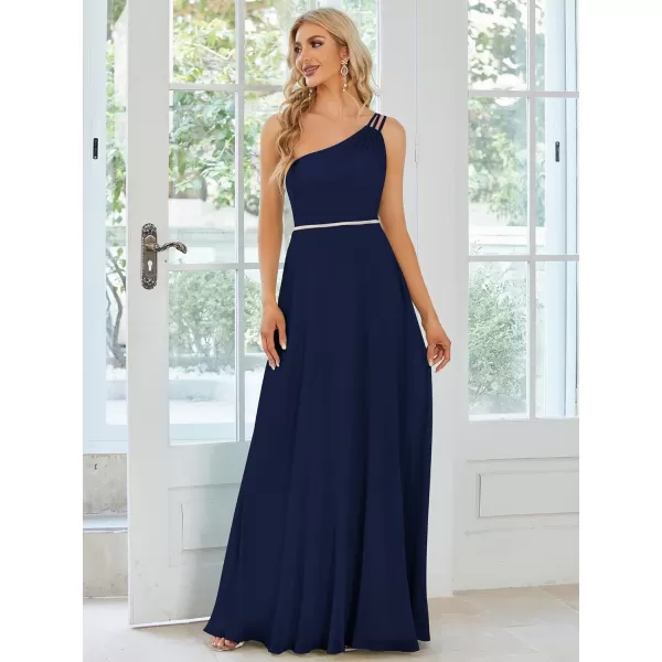 EverPretty Womens Chiffon One Shoulder Crystal A Line Bridesmaid Dress 01732Navy Blue