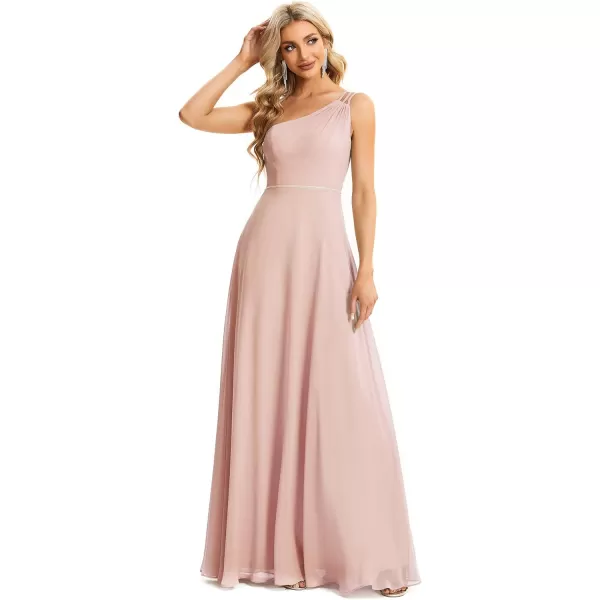 EverPretty Womens Chiffon One Shoulder Crystal A Line Bridesmaid Dress 01732Pink