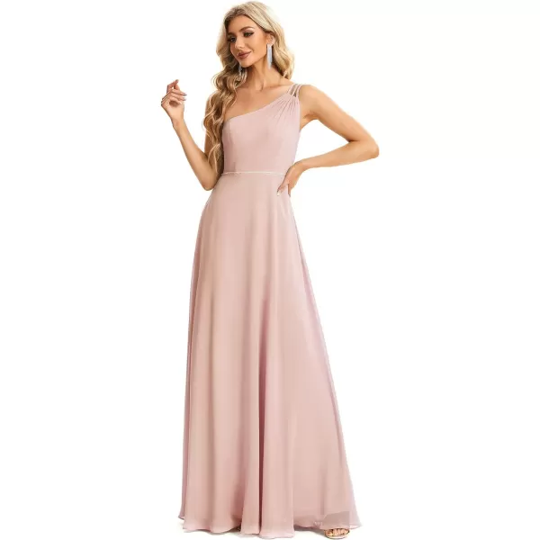 EverPretty Womens Chiffon One Shoulder Crystal A Line Bridesmaid Dress 01732Pink