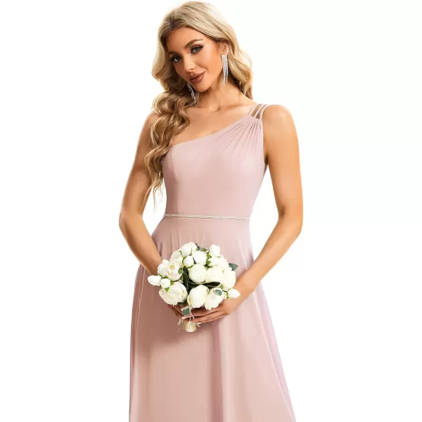 EverPretty Womens Chiffon One Shoulder Crystal A Line Bridesmaid Dress 01732Pink