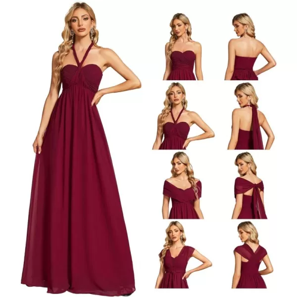 EverPretty Womens Chiffon Pleated A Line TieWaist Convertible Bridesmiad Dress 01491Burgundy