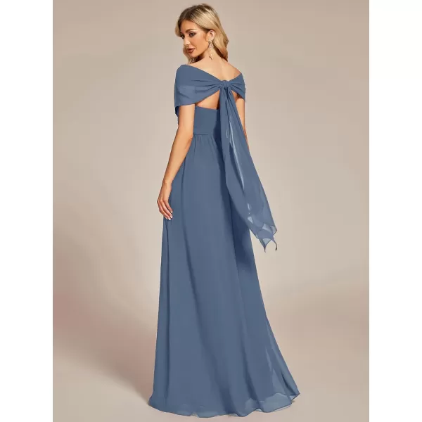 EverPretty Womens Chiffon Pleated A Line TieWaist Convertible Bridesmiad Dress 01491Dusty Navy