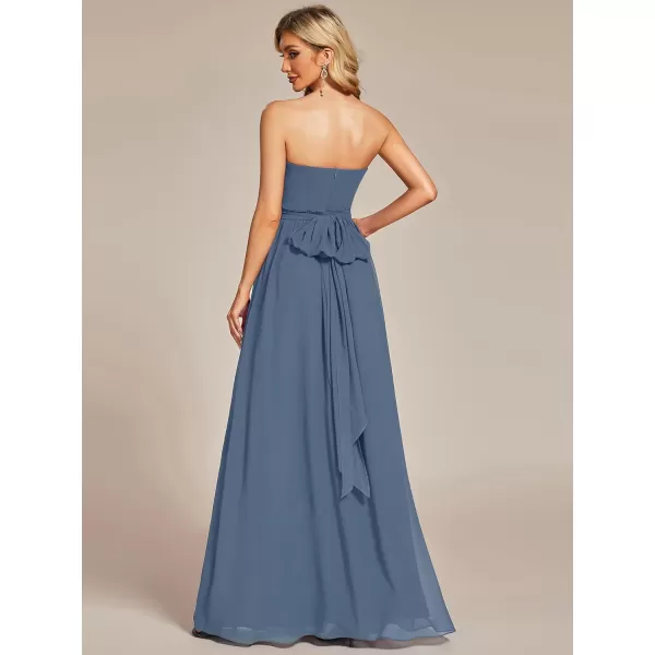 EverPretty Womens Chiffon Pleated A Line TieWaist Convertible Bridesmiad Dress 01491Dusty Navy