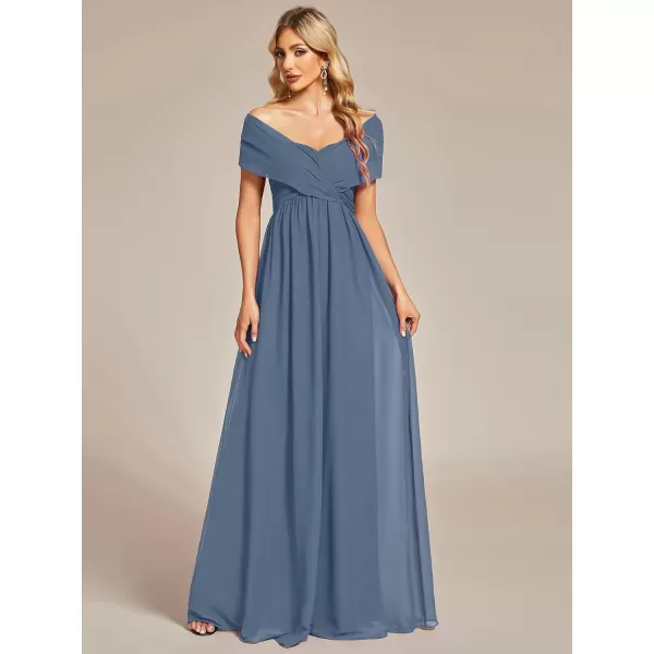 EverPretty Womens Chiffon Pleated A Line TieWaist Convertible Bridesmiad Dress 01491Dusty Navy