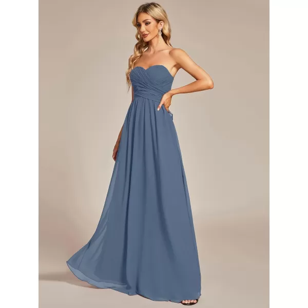 EverPretty Womens Chiffon Pleated A Line TieWaist Convertible Bridesmiad Dress 01491Dusty Navy