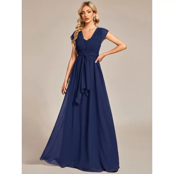 EverPretty Womens Chiffon Pleated A Line TieWaist Convertible Bridesmiad Dress 01491Navy Blue