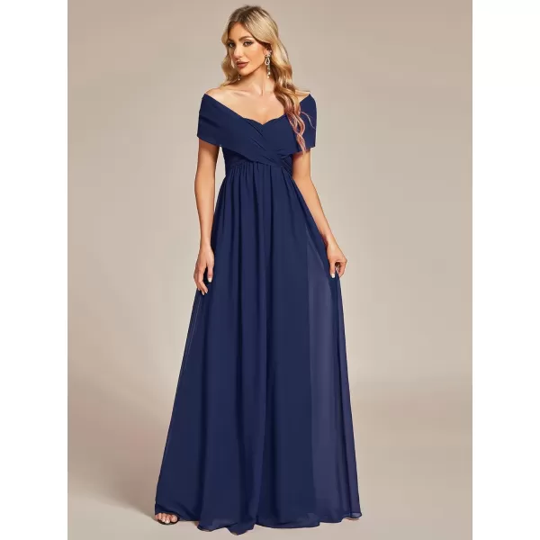 EverPretty Womens Chiffon Pleated A Line TieWaist Convertible Bridesmiad Dress 01491Navy Blue