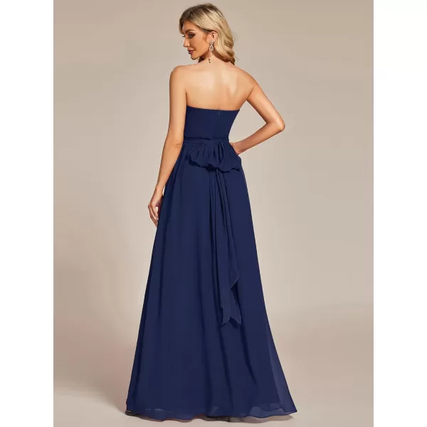 EverPretty Womens Chiffon Pleated A Line TieWaist Convertible Bridesmiad Dress 01491Navy Blue