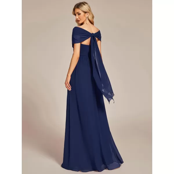 EverPretty Womens Chiffon Pleated A Line TieWaist Convertible Bridesmiad Dress 01491Navy Blue