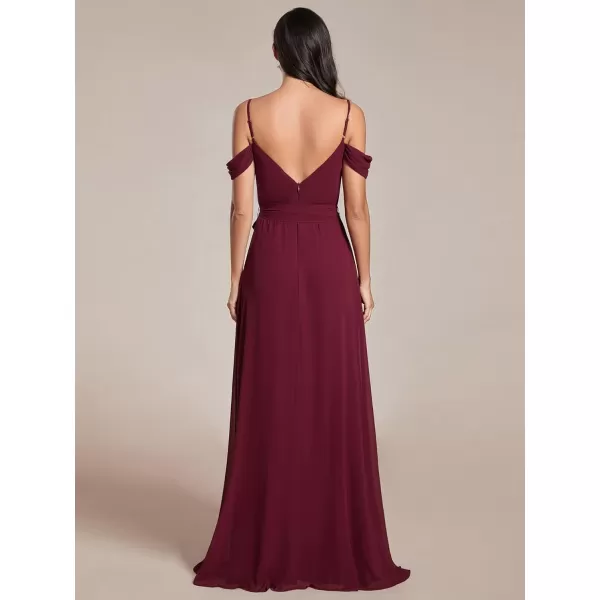 EverPretty Womens Chiffon Pleated Backless A Line Split Maxi Evening Dresses 02076Burgundy