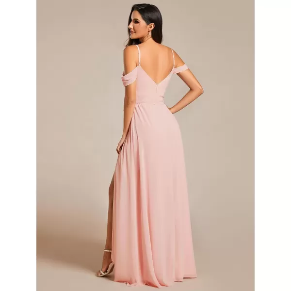 EverPretty Womens Chiffon Pleated Backless A Line Split Maxi Evening Dresses 02076Pink