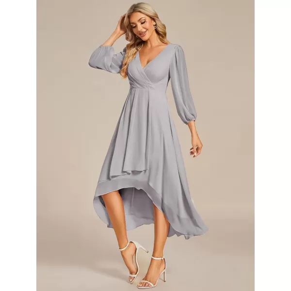 EverPretty Womens Chiffon Spring V Neck Long Sleeves Pleated ALine Midi Length Wedding Guest Dress 01926Grey